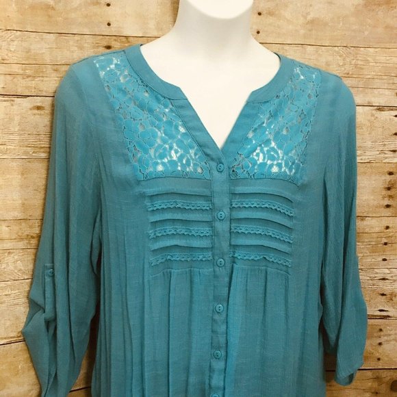 Avenue Size 22/24 Tunic Top Aqua Crinkle Gauze - Picture 2 of 10